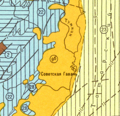 Часть схемы тектонического районирования Приморья. Разломы показаны пунктиром